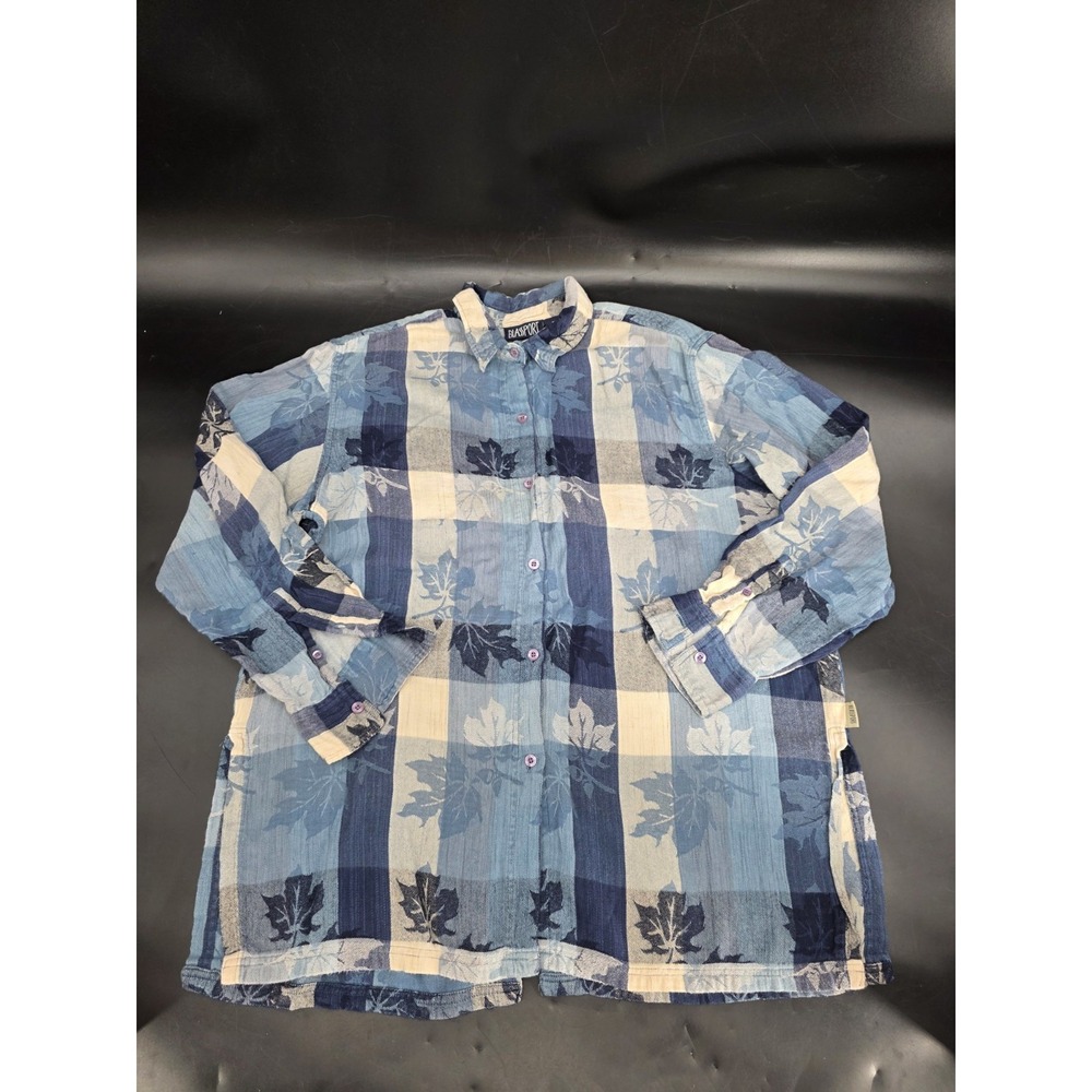 Blassport by Bill Blass Womens Flannel Plaid Button Up Long Sleeve Shirt Size XL